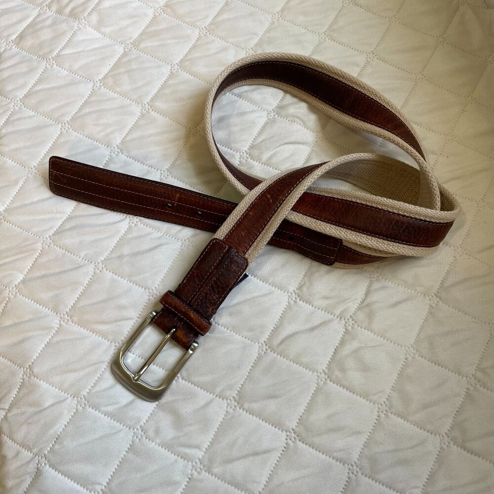 Roundtree & Yorke Brown Full Grain Leather and Canvas Belt Size 40